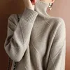 Pull Cashmere Femme Turtleneck Pull Couleur Pure Couleur Tricolore Pull 100% Pure Laine Lâche Grand Taille Pull Femmes 210810
