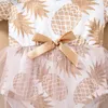 Tjejklänningar 2st Baby Romper Sommardräkt Ananas Print Princess Kläder Korta ärmar Jumpsuit kjol med hårband 0-12 månader