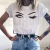 Rosa ögonfransar Skriv ut Konst T-shirt Kvinnor Princess Makeup Graphic Tee Personlighet Hipster Summer Women Tumblr Oversized Streetwear X0621