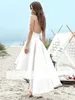 Abito da sposa alto basso basso 2021 A Linea Summer Beach Boho Abiti da sposa Satin Backless Spaghetti Cinturini Party Abiti da festa