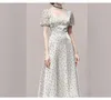 Elegant Temperament Fashion Polka Dot Square Collar Puff Sleeve Vintage High Waist A-Line Party Dress Female Vestidos 210518