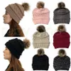 女性の冬ニット帽子ポンポンボールビーニーソリッドカラー暖かいウール編み物キャップクリスマスパーティー帽子RRA4414
