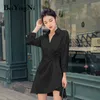 Femmes chemises robe élégante sexy mode col en V haute rue irrégulière coréenne OL mini robes bureau dames blanc noir 210506