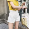 Yaz Streetwear Katı Renk Yüksek Bel Gevşek Denim Şort Rahat Kadın Geniş Bacak Siyah Beyaz Kot 210430