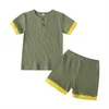 Coton Enfants Pyjamas Ensembles Solide Garçons Vêtements Tops + Shorts Unisexe Pyjama Pantalon Homewear À Manches Courtes Filles Vêtements D'été 210908