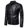 Automne et hiver britannique Slim outillage veste en cuir col montant couleur unie moto veste en cuir manteaux 211009