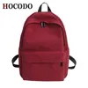 Hocodo Solid Canvas Ryggsäck för Tonåringar Kvinnor Casual Stor Kapacitet Skolväska Enkel College Wind Travel Ryggsäck Mochila 210929