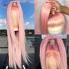 Pink Color Brazilian Silky Straight Lace Front Wigs For Women Synthetic Wig Preplucked With Baby Hair 180% Density Cosplay