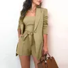 Kvinnors Tracksuits Tre Piece Blazer Suit Women Office Ladies Set Höst Långärmad Shorts 3 Kvinnor Casual Blazers Set