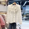 Korobov 봄 여름 새로운 세련된 한국 여성 블라우스 우아한 긴 소매 셔츠 화이트 피터팬 칼라 Mujer Blusas 210430