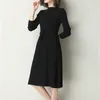 knitted autumn and winter sweater skirt women's slim long section over the knee thick ladies pullover dress 210427