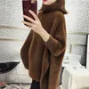 Imiterad mink ull lös stickad fladdermöss skjorta turtleneck cape tröja kvinnlig koreansk temperament höst vinter solid färg pullover 210427