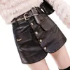 Shorts pour femme ceinture jupes courtes en cuir PU femmes taille haute perles jupe courte femme grande taille filles noir simple boutonnage