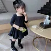 Nowa Wiosna 2021 Maluch Dziewczyny Dress Sqare Collar Black Pearl Baby Princess Dresses Puffy Dress Sukienka Dzieci Moda Dress Girls Odzież Q0716