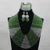 Ensemble de bijoux de perles africaines uniques, collier et boucles d'oreilles, mariage nigérian, cristal vert/blanc, 12 rangées, ANJ157