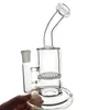 Bent Tube Clear Pink Blue Glass Bong Dab Rig Water Pipes Hookahs 8" Tall 5mm Thick Bowl Quartz Banger Showerhead Perc Bongs Heady Mini Pipe Wax Oil Rigs Wholesale