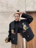 Cappotto di lana di design da donna Nastro ricamato con uccelli Giacca di tweed nero Moda Capispalla Kawaii coreano 210427