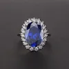Klaster pierścienie 10 * 14mm 10ct Sapphire Aquamarine Topaz Lab Diament 925 Sterling Silver Party Wedding Pierścień dla kobiet Fine Jewelry Hurt