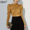 Knitting Sweater Slim Fit Turtleneck Long Sleeve Women Yellow Folds Pullovers Fashion Tide Spring Autumn 7D1626 210421