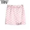 Traf Women Sweet Fashion Polka Dot Print Mini Skirt VintageハイウエストジッパーメススカートMujer 210415