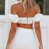 Casual Croped Mini Dress Summer Off The Shoulder Beach Sundress Femmes Blanc es Short Two Pieces Set 210427