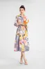 Frauen Runway Kleid Drehen Unten Kragen Gedruckt Einreiher A-linie Mode Designer Casual Mid Kleider Vestidos