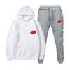 New 2 Pieces Set Akatsuki Cloud Symbols Print Hoodies+Pants Tracksuit Men Women Sweatshirt Streetwear Pullover Sudaderas G1217