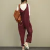 Women's Jumpsuits & Rompers 2021 Women Sleeveless Casual Solid Strappy Dungarees Vintage Cotton Linen Loose Party Long Harem Overalls
