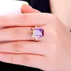 Kluster ringar 14k Rose Gold Färg Ädelstenar För Kvinnor Citrin Amethyst Crystal Zircon Diamonds Lyx Cocktail Party Bague Smycken Gift