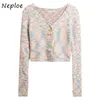 Neploe Sweet Cute V-neck Slim Fit Knitted Sweaters Chic Cherry Embroidery Women Cardigans Fashion Short Jacket 1J044 210510