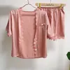 Mulheres casuais pijamas cetim dois pedaço conjunto lounge desgastar pijama de verão camisas de lingerie macio pjs lingerie com rendas casa roupas q0706