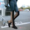 Buty 2021 Winter Uda High Women Over The Knane Boot Długie Sexy Black Party Botki Damskie Leopard Squared Heel Rozmiar 35-43