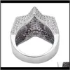Cluster Rings Drop Delivery 2021 moda męska miedziane złoto Sier Iced Out wysokiej jakości Cz kamień kształt gwiazdy pierścionek biżuteria Dqsom
