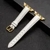 Leather plain weave stainless steel pin buckle iwatch654321SE small waist ladies apple watch strap accessories white black brown blue red