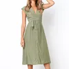 Vintage Stripe Print Midi Dress Women Elegant Deep V Sash Tie Up Bodycon Dresses Female Summer Streetwear Sundresses 210419
