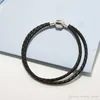 Siyah Örgülü Çift Deri Charm Bilezik Pandora için Orijinal Kutusu setleri 925 Ayar Gümüş lüks tasarımcı Kadın Erkek Bileklik