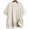 [eam] 여성 화이트 큰 사이즈 캐주얼 불규칙한 Spliced ​​Ruched T 셔츠 라운드 넥 짧은 소매 패션 봄 여름 1DD8441 21512