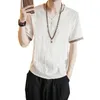 Men's Casual Shirts 2022 Men Chinese Style Linen Short Sleeve Round Neck Solid Loose Fit Top Summer Undershirt Soft Harajuku M-5XL
