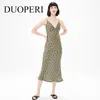 Duoperi mujeres vestido de punto reunido con cuello en v satinado correa delgada acogedor elegante dama mujer midi 210623