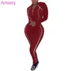 Women Two Pieces Pants Set Long Sleeve Solid Color Line Stitching Zipper Pullover Running Outfits Outdoor Jogger Sets