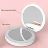 Makeup Compact Mirrors LED Mini Makeup Mirror Hand Held Fold Small Portable USB Cosmetic512