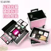 KLQDZMS Professional Makeup Case Большая емкость Алюминиевая тележка Косметические сумки на колесе Съемный складной чемодан красоты