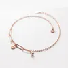 925 Sterling Silver Rose Gold Färg Hjärtbrev Anklet För Kvinnor Rund Pärla Fotkedja Kvinna Sommar Tillbehör Trend Gift