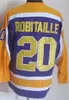 Vintage 20 Luc Robitaille tröjor Retro Ishockey 99 Wayne Gretzky 23 Dustin Brown 32 Kelly Hrudey 19 Butch Goring Svart Vit Lila Gul All Stitched GuoWang
