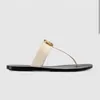 Läder Thong Sandal Tofflor Kvinnor Sommar Klassisk Enkel Flip Flop Lady Black White Gold Slides