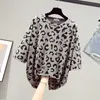 T-shirt da donna 2021 Summer Fashion T-shirt con stampa leopardata Anni '90 Donna Harajuku Manica corta Oversize Casual Bianco Grigio Top Donna T-shirt