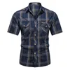 Merk Mannen Shirts Casual Turn-Down Collar Gingham Shirts Mannen 100% Katoen Korte Mouw Tops Comfortabele Klassieke Shirt Kwaliteit Mannen 210603