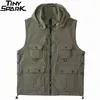 Homens Combat Colete Sem Mangas Jaqueta 2021 Hip Hop Vintage Waistcoat Streetwear Multi Bolsos Táticos Vest Bomber Jaqueta Y1106