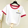 Wwenn Woman T-shirt Moda Topy Czerwony Kwiat Haft T Shirt Kobiety Krótki Rękaw Lato Bawełniane Tshirt Koszulki damskie Slim 210507