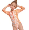 Toddler Girls Onepiece Swimsuit Infant Flower Leopard Print Long Sleeve Neck Front Zipper Swimwear Monikini Beachwear OnePieces9259535
